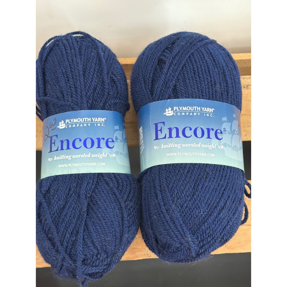 Plymouth‎ Yarn Encore Worsted Navy Blue 848 Dye Lot 616166 2 Skeins 400yd Total